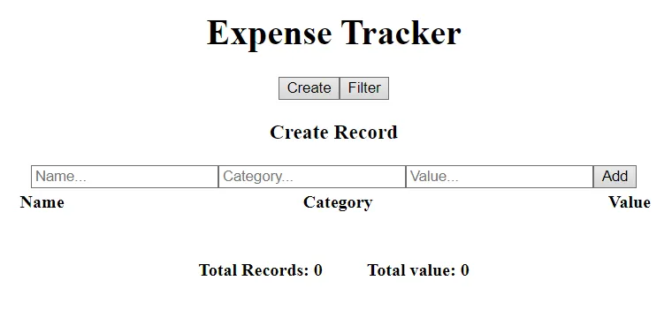 Expense Tracker Main View